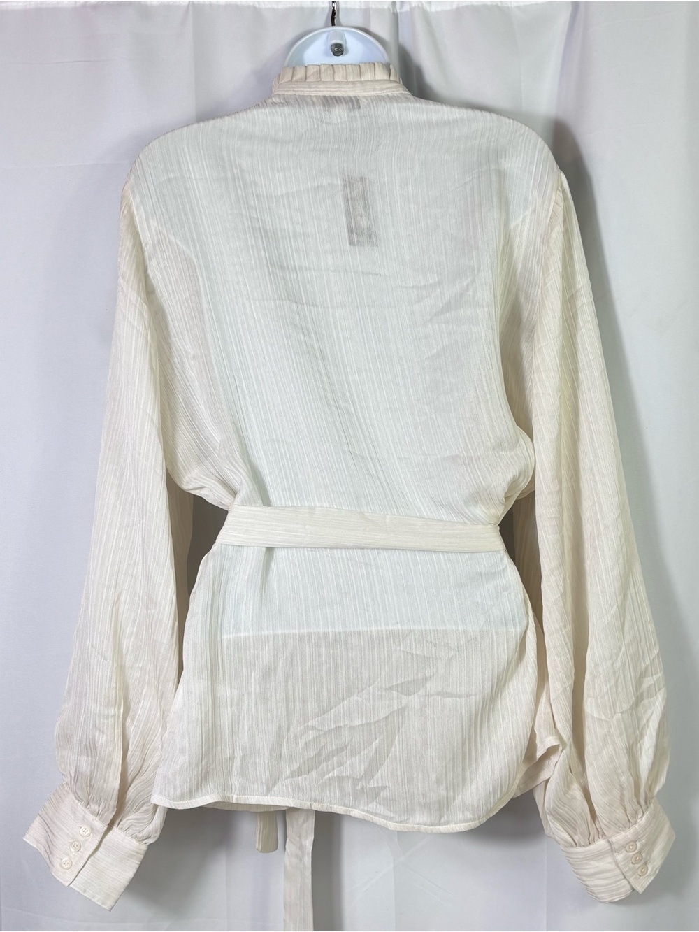 NWT Vintage Express Compagnie Internationale Ivory Tie Waist Romantic Blouse L - Picture 3 of 16
